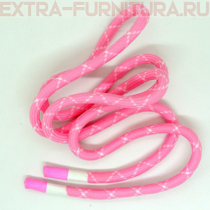 Шнурки круглые 130 см, прорезин.наконечник, Белая полоса, цв.розовый/белый