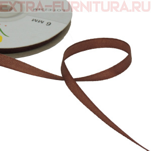 Лента атласная  6 мм  цв.199 коричневый  рул. 27,42м