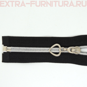 Молния спираль декор Т5 60см цв.черный/серебро (сердце)