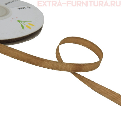 Лента атласная  6 мм  цв.195 коричневый рул. 27,42м