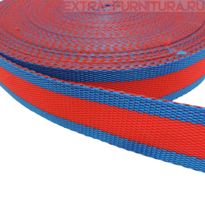 Стропа двухцветная, шир.30мм, цв. василек/красный, уп.25м, пл. 17 гр/м